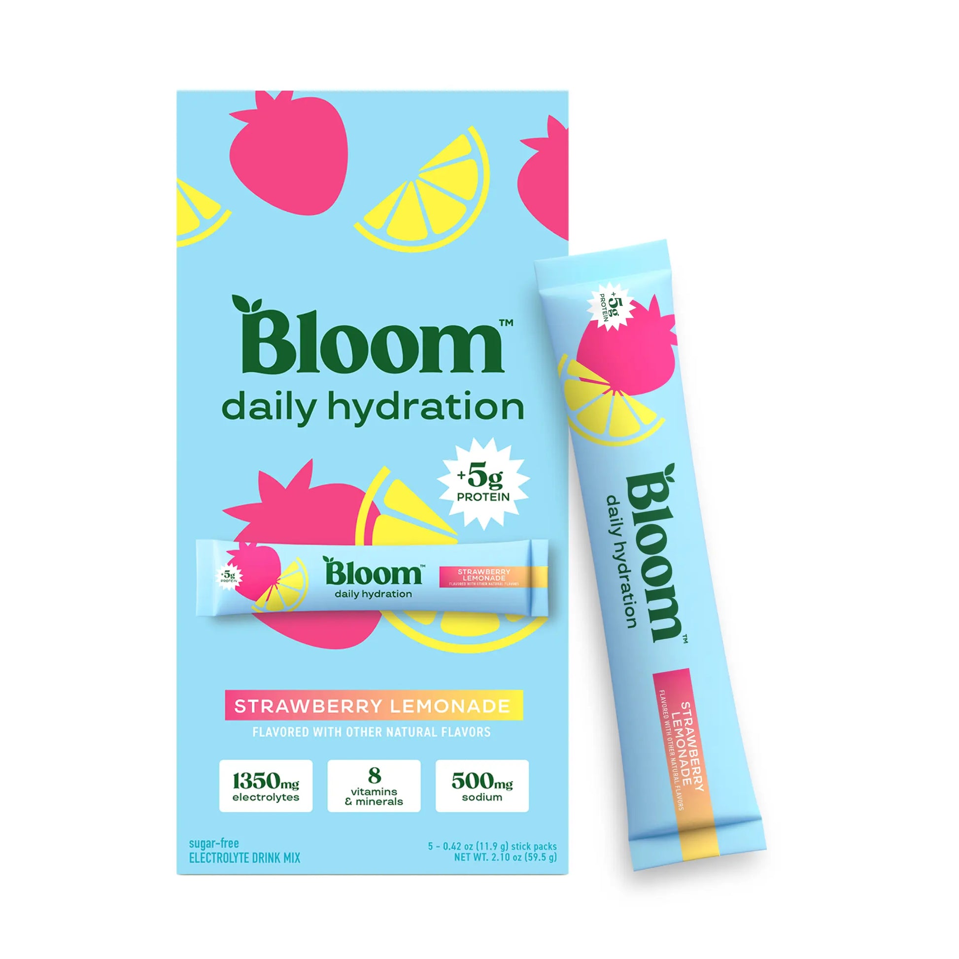 New - Bloom Nutrition Daily Hydration Sticks (5 Sticks) - 1350Mg Electrolytes, 5G Clear Whey Protein & Collagen, 8 Key Vitamins, Sugar-Free Drink Mix for Hydration, Recovery & Skin Health